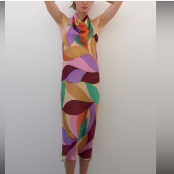 Zara Beautiful Summery Halter Midi Dress NWOT! - Picture 1 of 4
